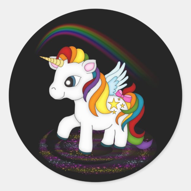 Rainbow Unicorn Classic Round Sticker (Front)