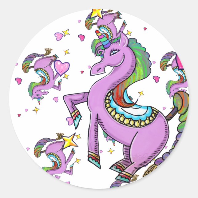 Rainbow Unicorn Classic Round Sticker (Front)
