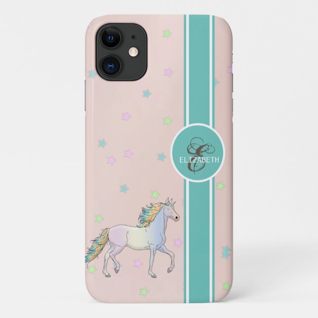 Rainbow Unicorn, Colourful Stars Monogram Case-Mate iPhone Case (Back)