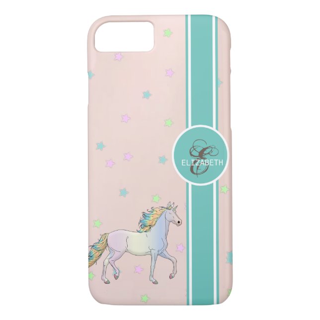 Rainbow Unicorn, Colourful Stars Monogram Case-Mate iPhone Case (Back)