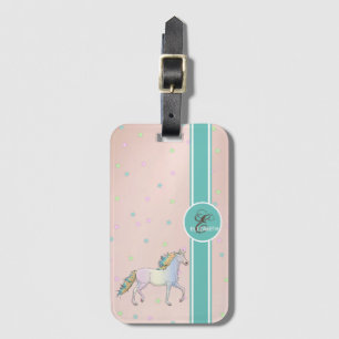 Rainbow Unicorn, Colourful Stars Monogram Luggage Tag