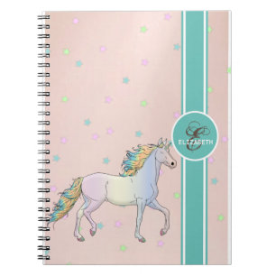 Rainbow Unicorn, Colourful Stars Monogram Notebook