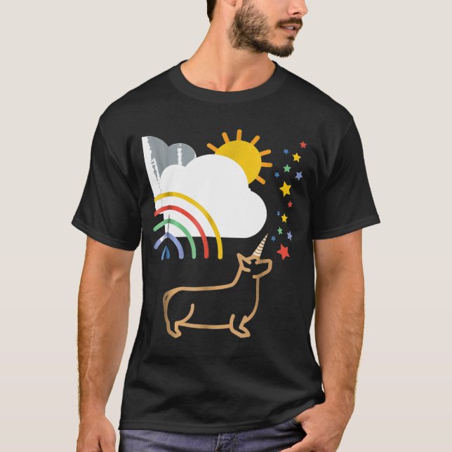 Rainbow Unicorn Corgi  Dog  Tee (Front)