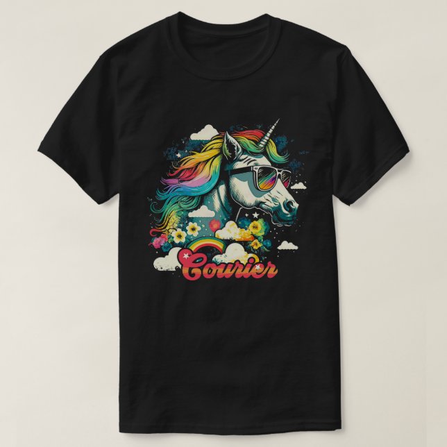 Rainbow Unicorn Courier T-Shirt (Design Front)