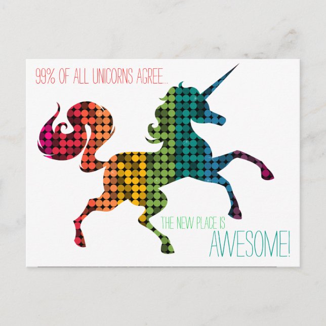Rainbow Unicorn Custom Change of Address Postcard (Front)