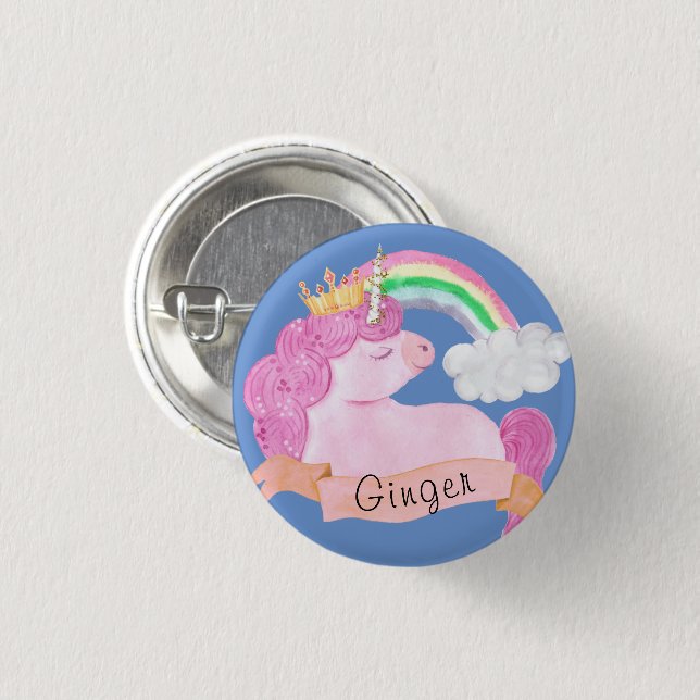 🌈Rainbow Unicorn Custom Name         3 Cm Round Badge (Front & Back)