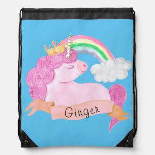 🌈Rainbow Unicorn Custom Name     Drawstring Bag