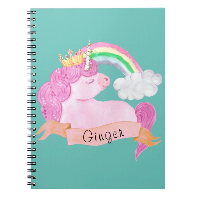 🌈Rainbow Unicorn Custom Name       Notebook (Front)