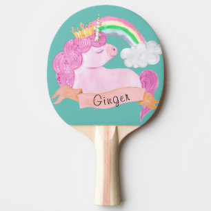 🌈Rainbow Unicorn Custom Name Ping Pong Paddle