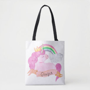 🌈Rainbow Unicorn Custom Name    Tote Bag