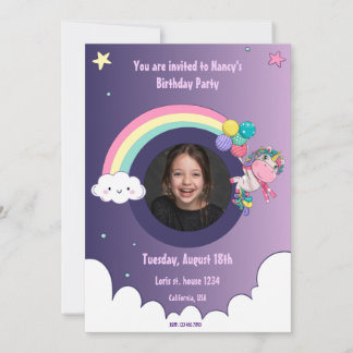 Rainbow unicorn cute birthday party Invitationcard Invitation