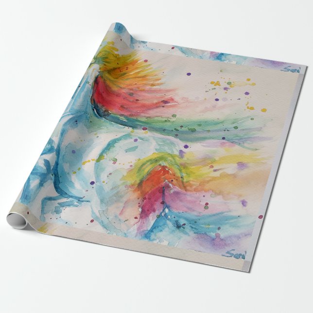 Rainbow Unicorn Cute magical Watercolour Wrapping Wrapping Paper (Unrolled)