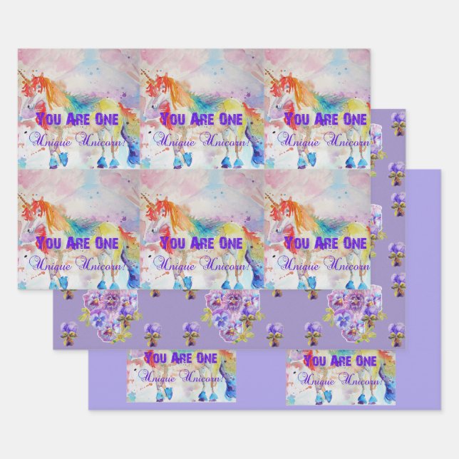 Rainbow Unicorn Cute Magical Watercolour Wrapping  Wrapping Paper Sheet (Set)