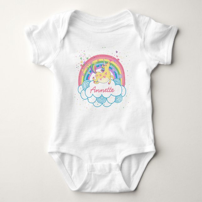 Rainbow Unicorn Cute Personalised Girls Baby Tshir Bodysuit (Front)