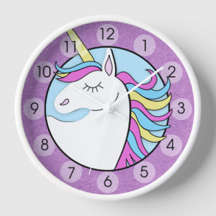 Rainbow Unicorn Cute Purple Round Wall Clock