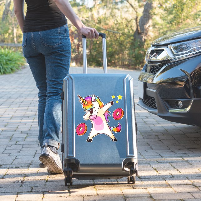 Rainbow Unicorn Dab Dance Pink Iced Doughnut Party (Suitcase Insitu)