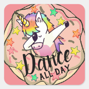 Rainbow Unicorn Dab Dance Pose Peach Pink Doughnu Square Sticker