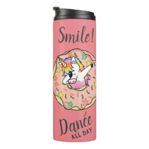 Rainbow Unicorn Dab Dance Pose Peach Pink Doughnut Thermal Tumbler