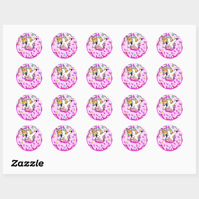 Rainbow Unicorn Dab Dance Pose Pink Iced Doughnut Classic Round Sticker (Sheet)