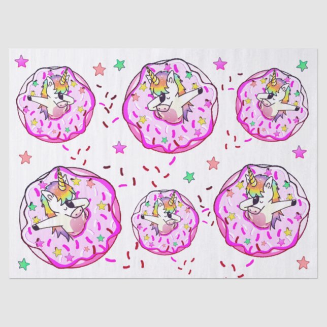 Rainbow Unicorn Dab Dance Pose Pink Iced Doughnut Tissue Paper (Front)
