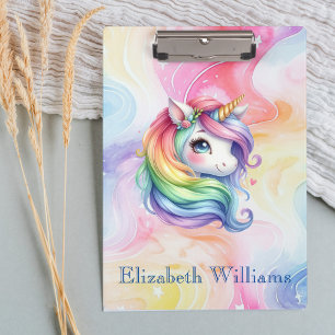 Rainbow Unicorn Design with Custom Name Clipboard