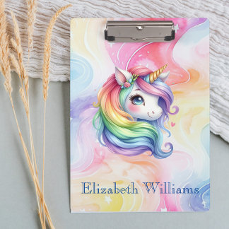 Rainbow Unicorn Design with Custom Name Clipboard
