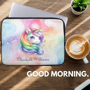 Rainbow Unicorn Design with Custom Name Laptop Sleeve