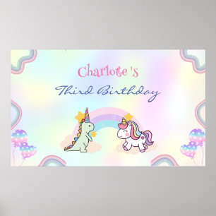 Rainbow Unicorn & Dinosaur Friends Birthday Party Poster