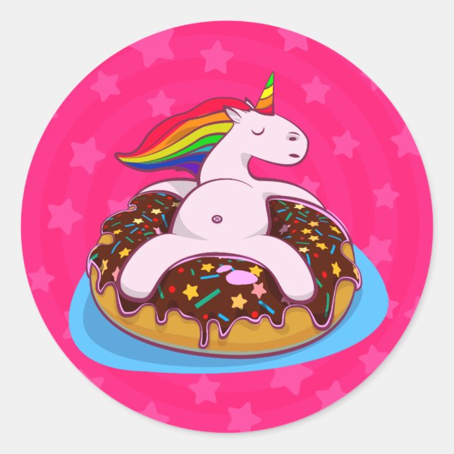 Rainbow Unicorn Doughnut Classic Round Sticker (Front)