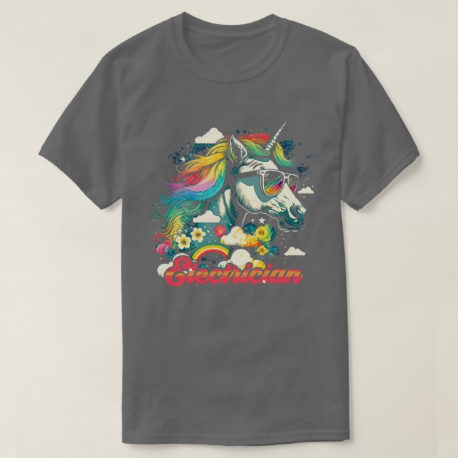 Rainbow Unicorn Electrician T-Shirt (Design Front)