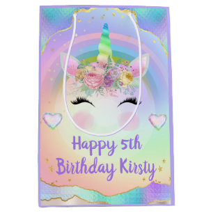 Rainbow Unicorn Face Happy Birthday Medium Gift Bag