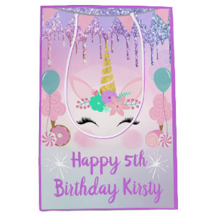 Rainbow Unicorn Face & Sweets Birthday Medium Gift Bag