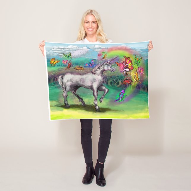 Rainbow Unicorn Faeries Fleece Blanket (In Situ)