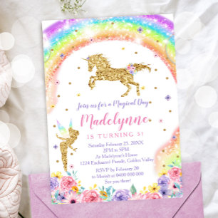 Rainbow Unicorn Fairy Birthday Invitation