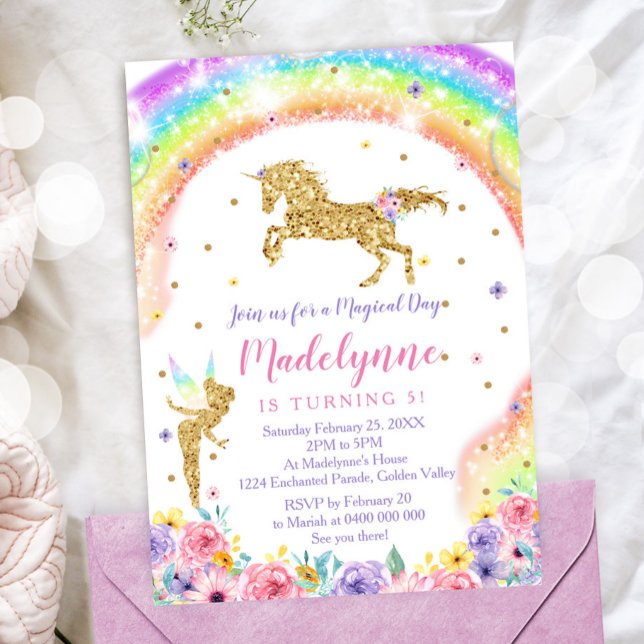 Rainbow Unicorn Fairy Birthday Invitation (Creator Uploaded)