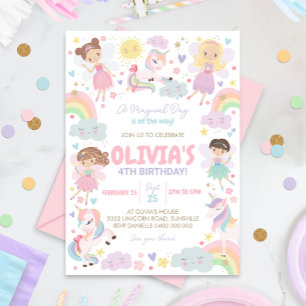 Rainbow Unicorn Fairy Birthday Invitation Fairies