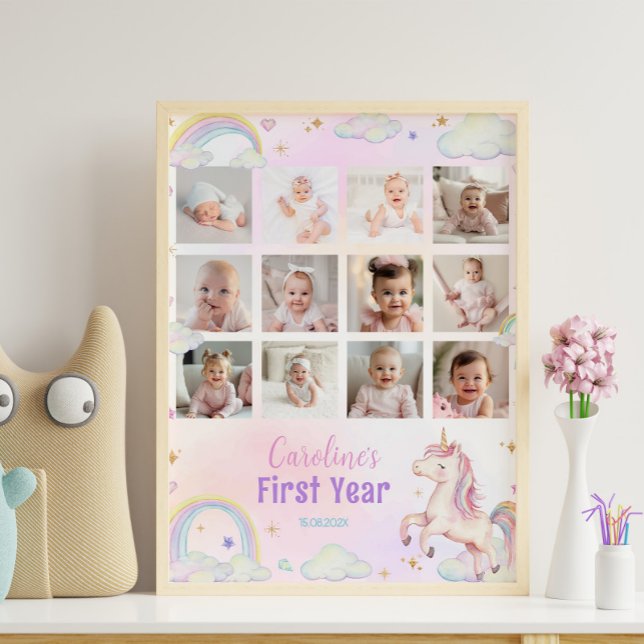 Rainbow Unicorn First Year Photo Milestone Sign (Creator Uploaded)