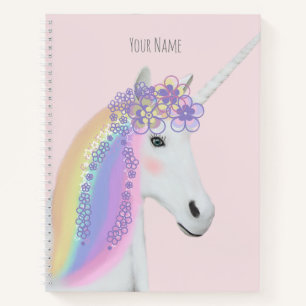 Rainbow Unicorn Floral Personalised Name Notebook