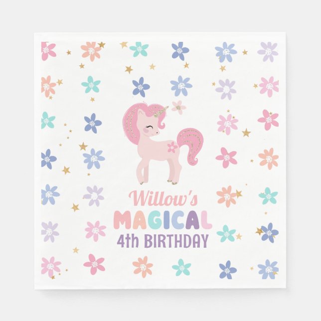 Rainbow Unicorn Girl Birthday Party Napkins (Front)