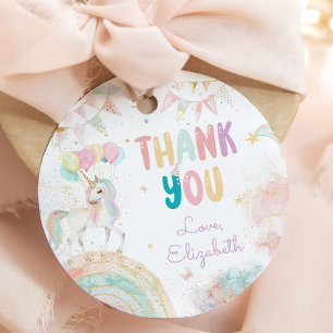 Rainbow Unicorn Girl Birthday Thank You Favour Tags