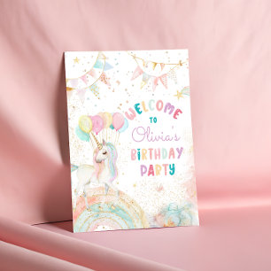 Rainbow Unicorn Girl Birthday Welcome Poster