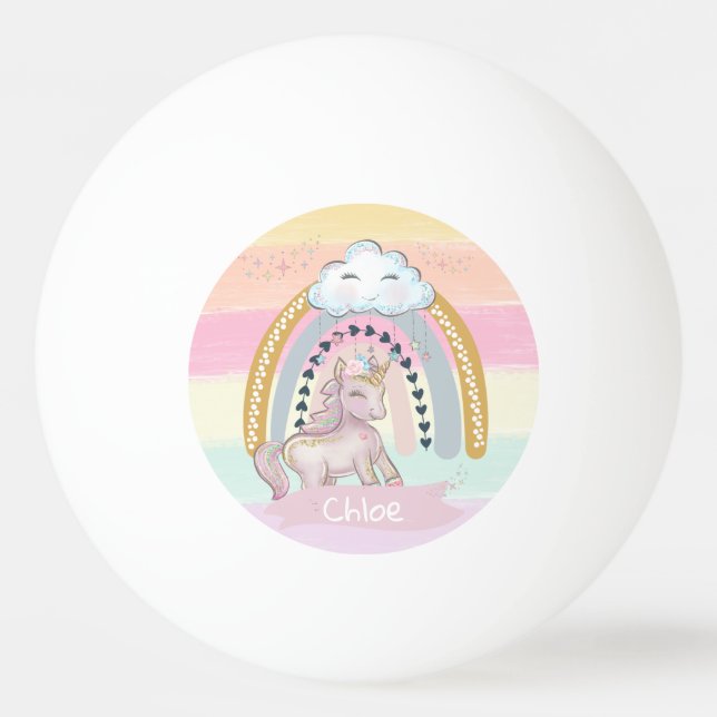 🦄Rainbow Unicorn Girl Custom Name   Ping Pong Ball (Front)