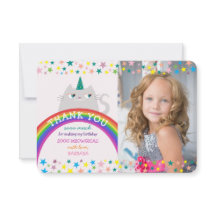 Rainbow Unicorn Girl Photo Birthday Thank You