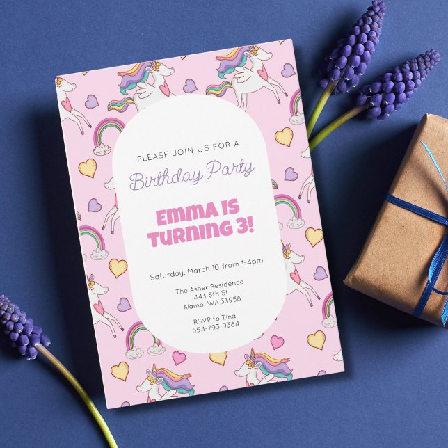 Rainbow Unicorn Girls Birthday Party Invitation  (Creator Uploaded)