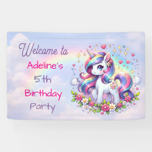 Rainbow Unicorn Girl's Birthday Party Personalised Banner