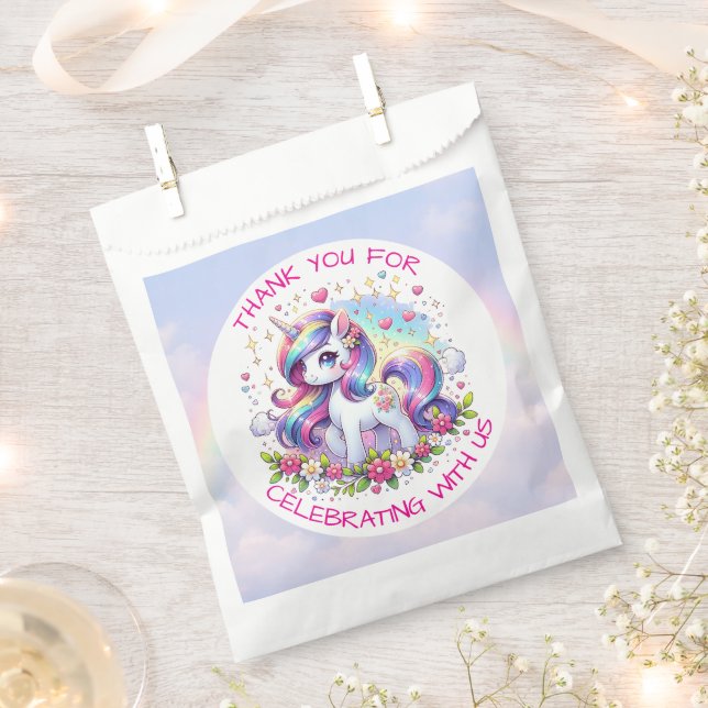 Rainbow Unicorn Girl's Birthday Party Personalized Favour Bags (Clipped)