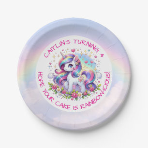 Rainbow Unicorn Girl's Birthday Party Personalized Paper Plate