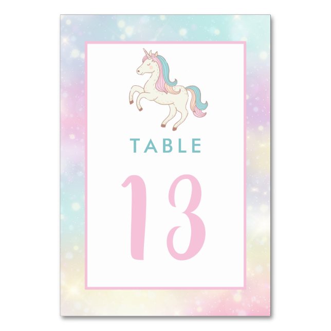 Rainbow Unicorn Girl's Birthday Party Table Number (Front)