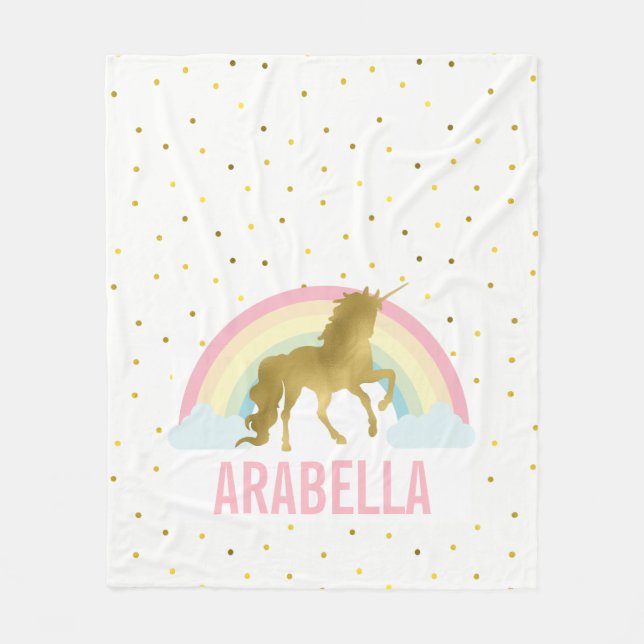 Rainbow Unicorn Girl's Fleece Blanket (Front)