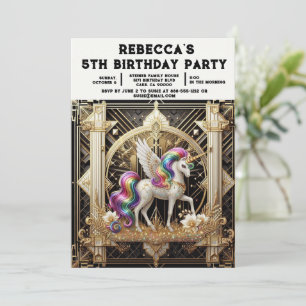 Rainbow Unicorn Girly Birthday Party Invitations